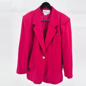 Vintage 90s Oleg Cassini Wool Hot Pink Minimalist Gold Button Power Blazer